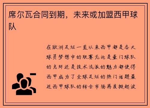 席尔瓦合同到期，未来或加盟西甲球队